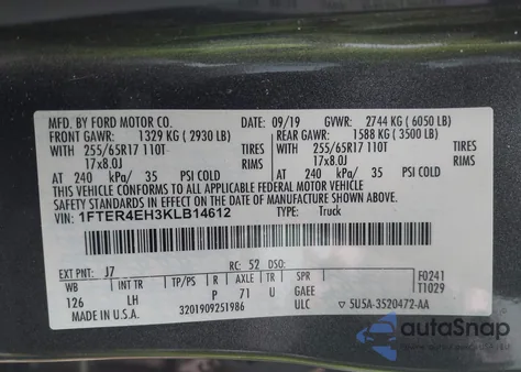 2019 Ford Ranger Xlt из США, поврежденный, VIN 1FTER4EH3KLB14612